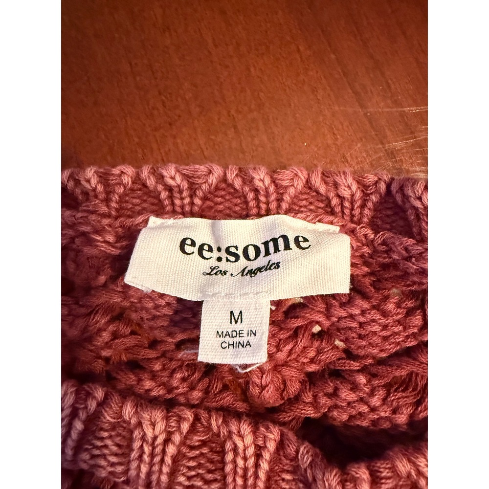 we:some mauve textured knit med crewneck sweater open-weave diamond pattern - Picture 2 of 8